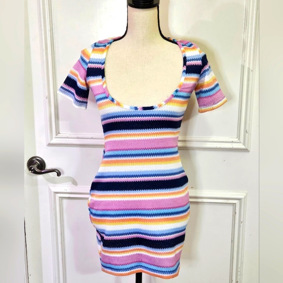 Princess Polly Blue/Pink Multi-Color Striped Bodycon Mini Dress, Size 6 - Picture 7 of 16